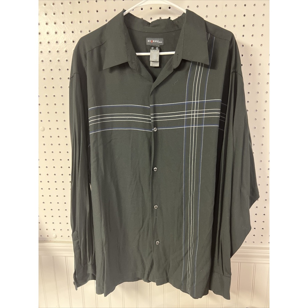 AXCESS Men's Shirt XXL Black Long‎ Sleeve Button Up